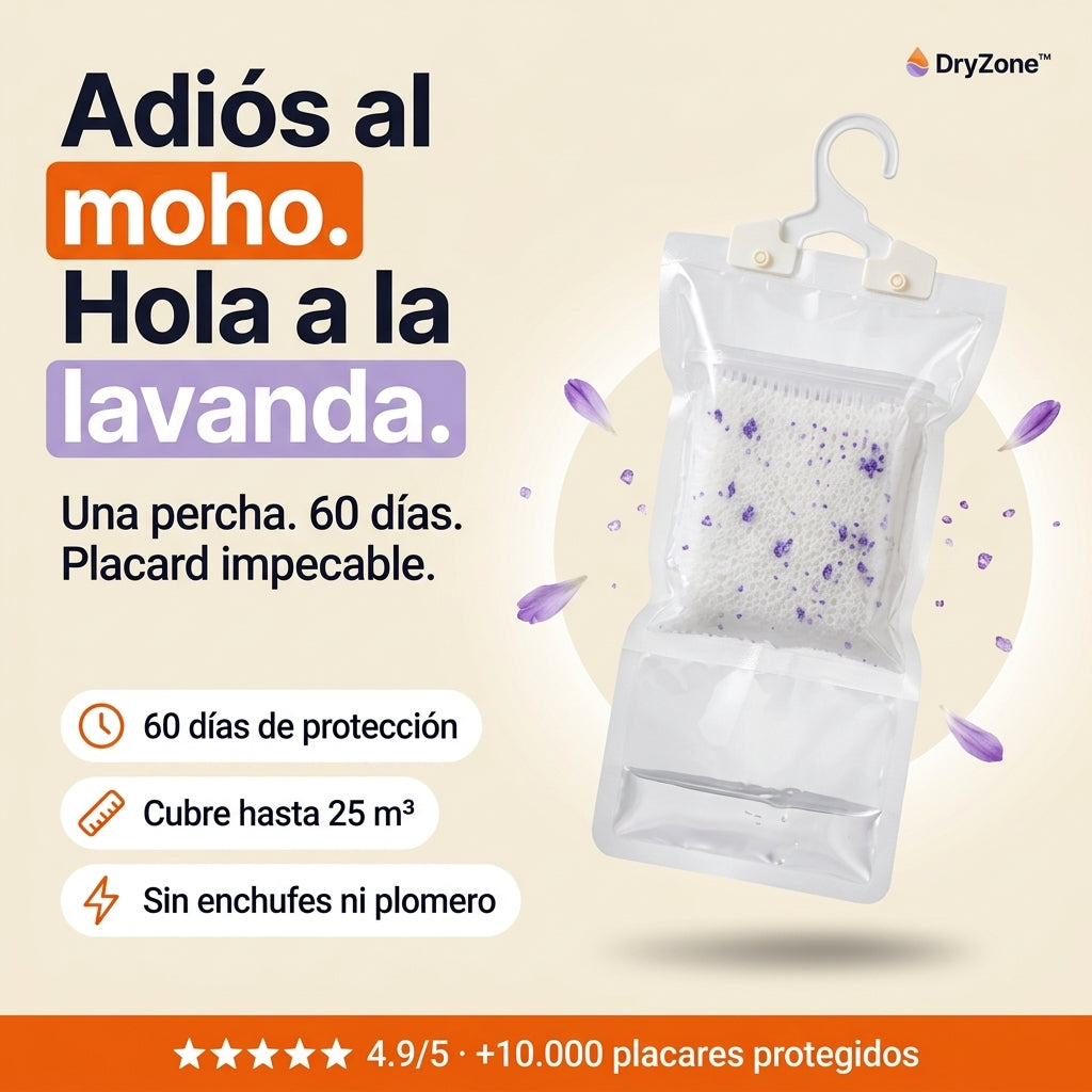 DryZone™ | Percha Antihumedad con Lavanda | Elimina Moho y Olor por 60 Días
