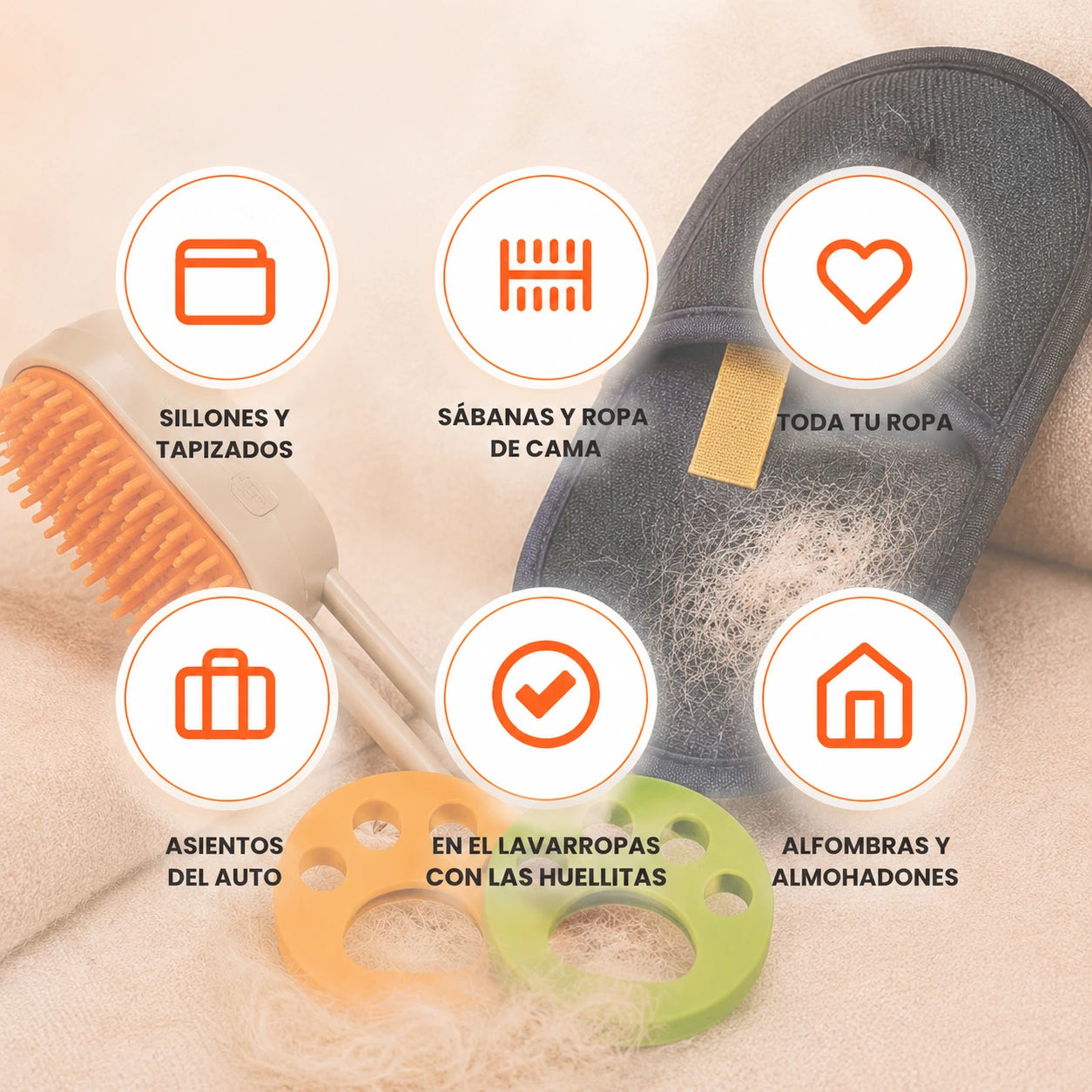 PetClean™ | Manopla Atrapa Pelos + Regalos🎁: 2 Huellitas Saca Pelos + 1 Cepillo Automatico A Vapor