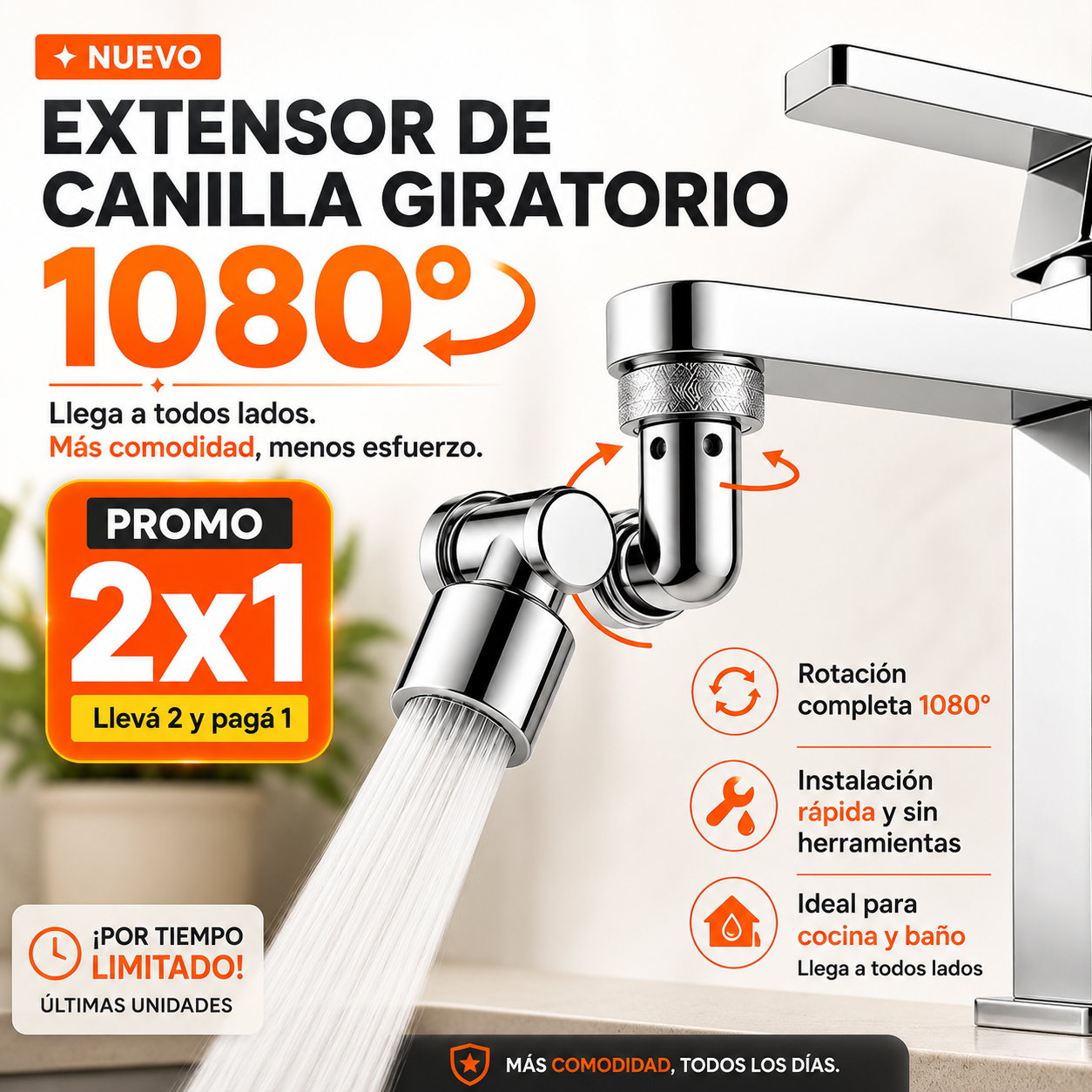 HydroFlex™ | Extensor de Canilla Giratorio 1080°