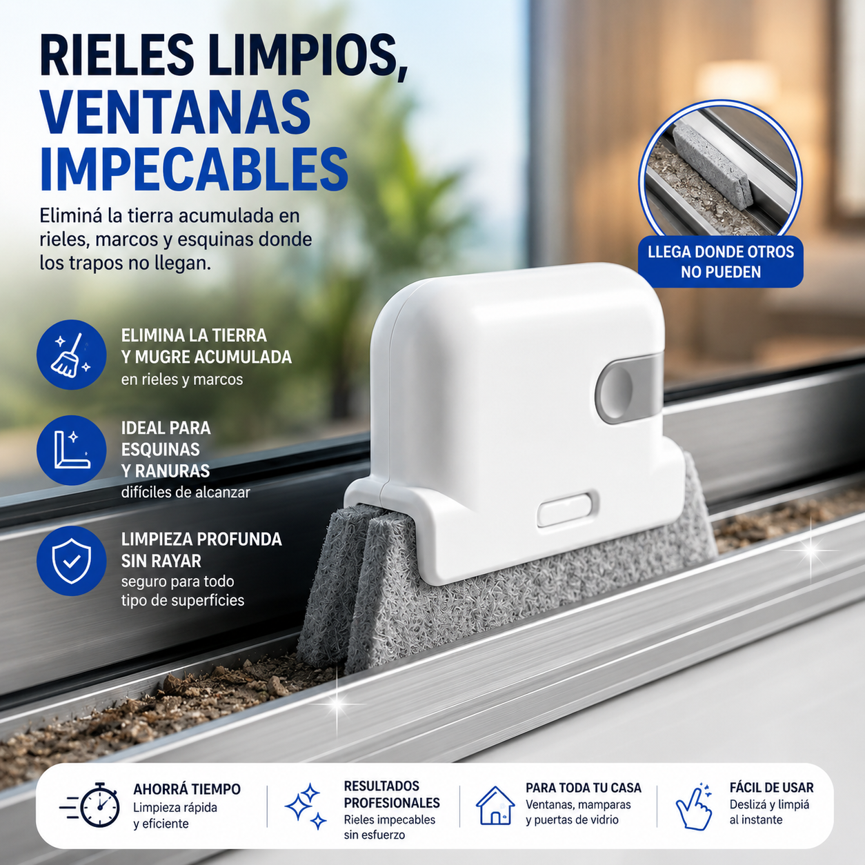 CleanGlass™ | Combo Limpiador Vidrios Magnético + 2 Limpia Ranuras