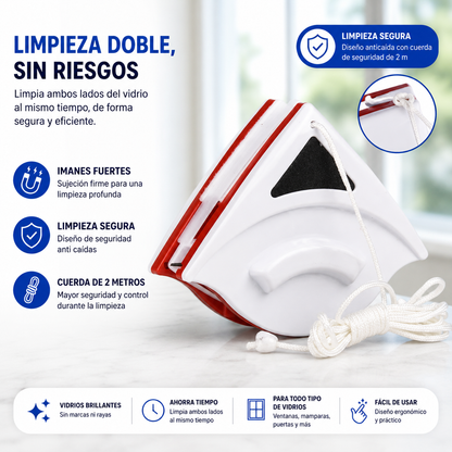 CleanGlass™ | Combo Limpiador Vidrios Magnético + 2 Limpia Ranuras