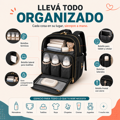 Mochila Cuna 4 en 1 | Organizadora, Cambiador, Cuna Portátil y Porta Mamaderas Térmico