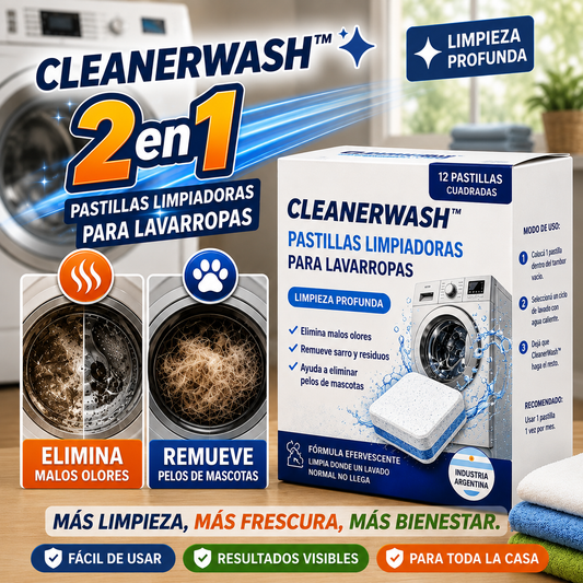 CleanerWash™ | Pastillas Originales para Limpiar Lavarropas - Elimina Mal Olor, Sarro y Pelos de Mascotas