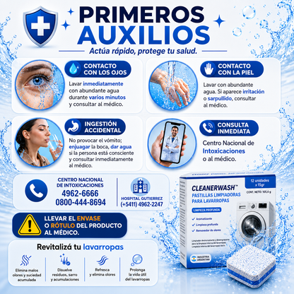 CleanerWash™ | Pastillas Originales para Limpiar Lavarropas - Elimina Mal Olor, Sarro y Pelos de Mascotas