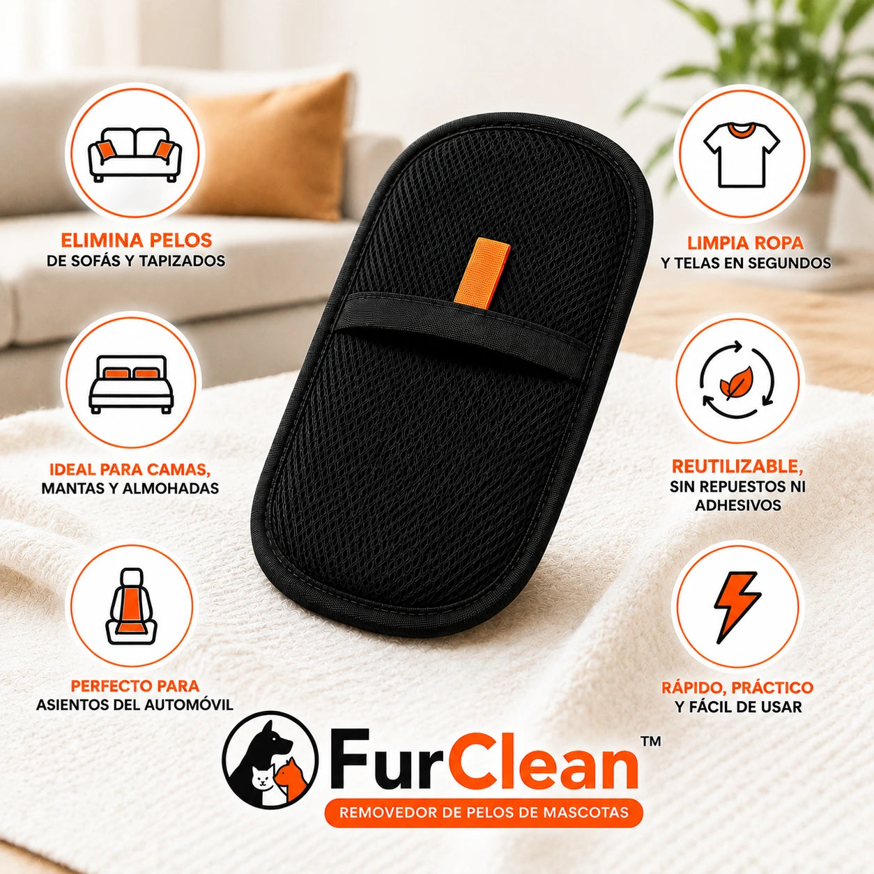 FurClean™ | Manopla Quita Pelos para Mascotas | Sofás y Ropa Siempre Impecables