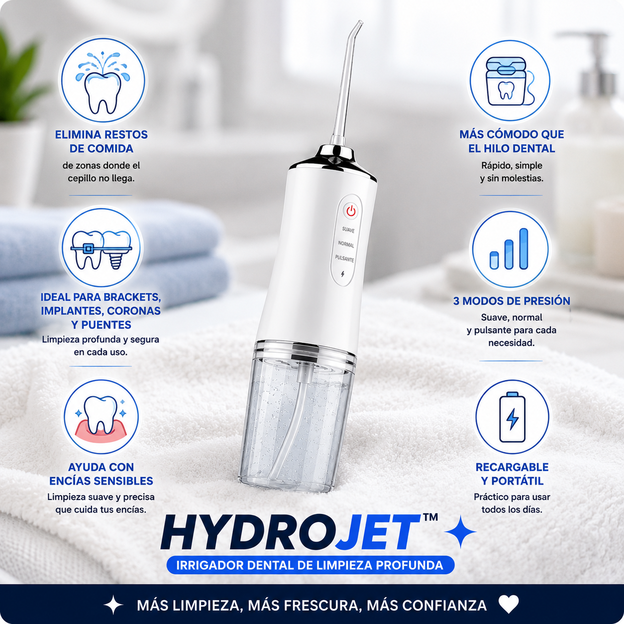HydroJet™ | Irrigador Dental Recargable de Limpieza Profunda