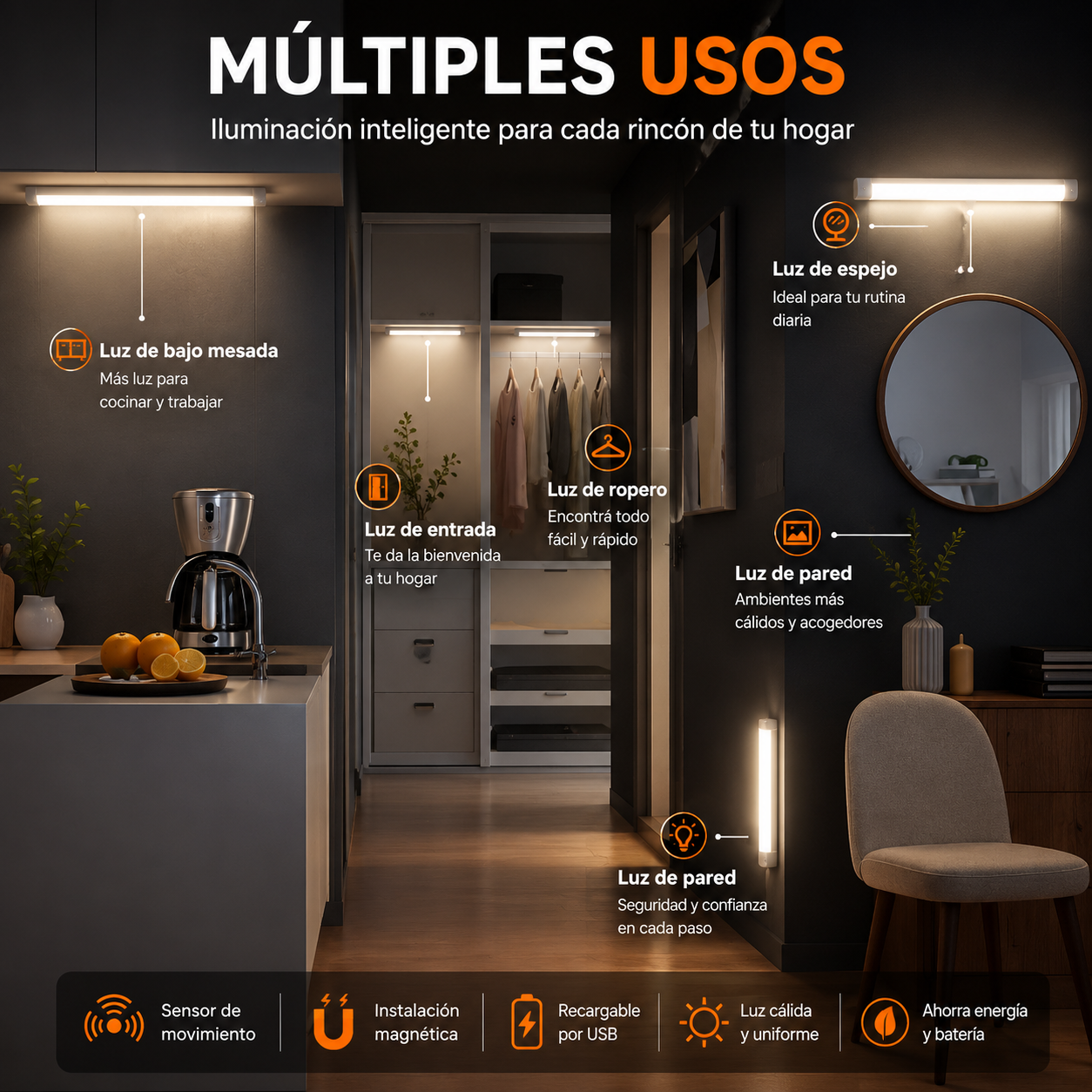 LumiBar™ | Barra Luz Led Con Sensor De Movimiento sin cables