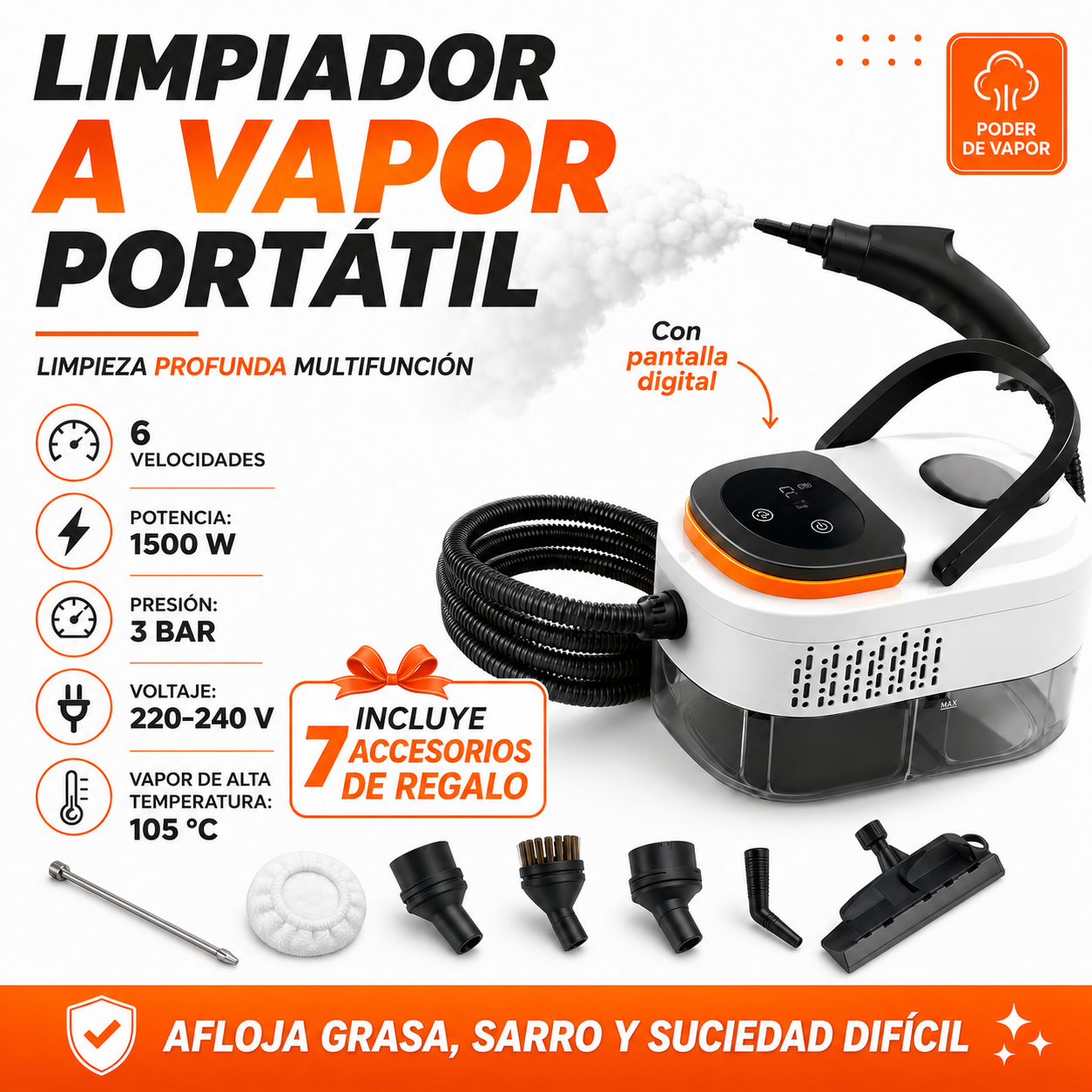 VaporClean Pro™ | Elimina Grasa, Sarro y el 99% de Bacterias Sin Químicos