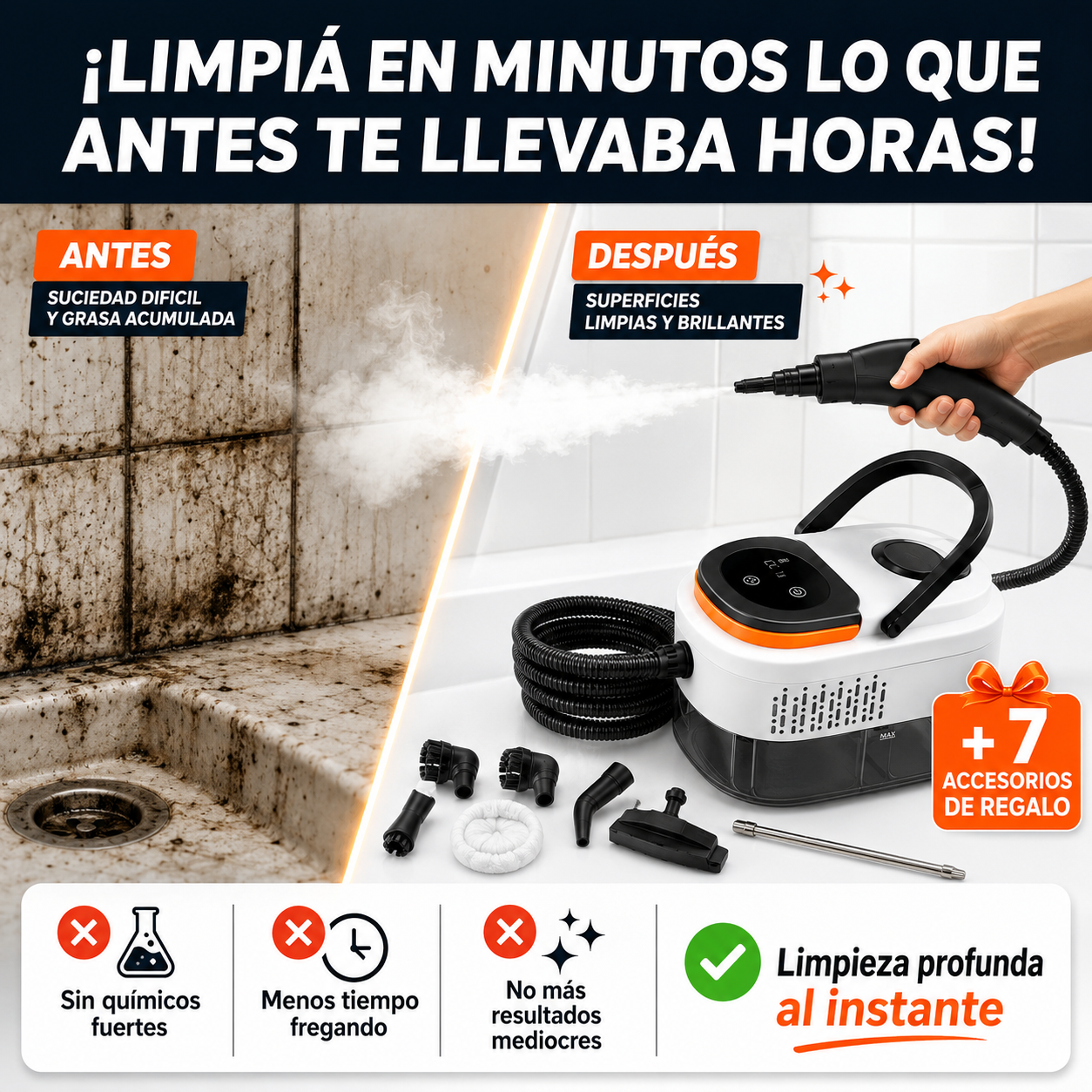 VaporClean Pro™ | Elimina Grasa, Sarro y el 99% de Bacterias Sin Químicos