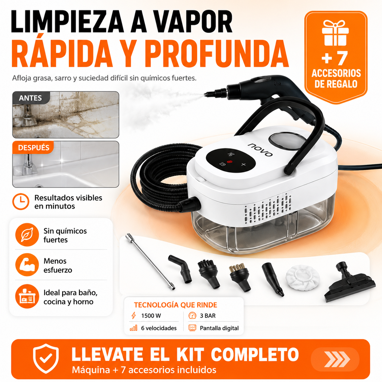 VaporClean Pro™ | Elimina Grasa, Sarro y el 99% de Bacterias Sin Químicos