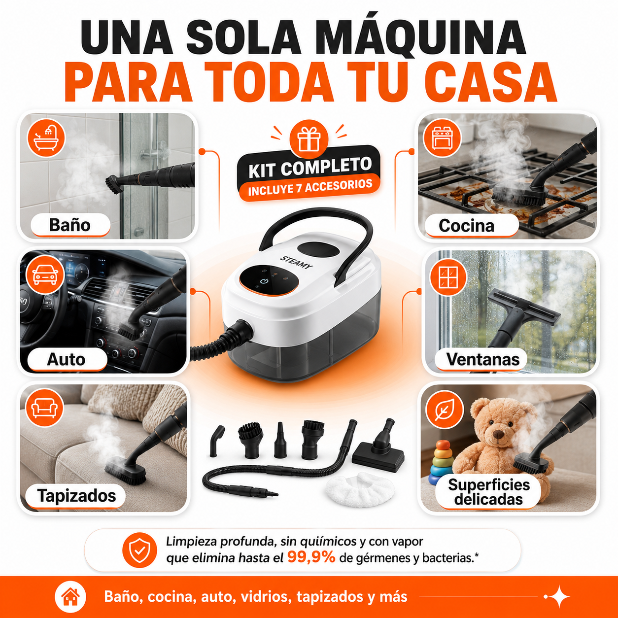 VaporClean Pro™ | Elimina Grasa, Sarro y el 99% de Bacterias Sin Químicos