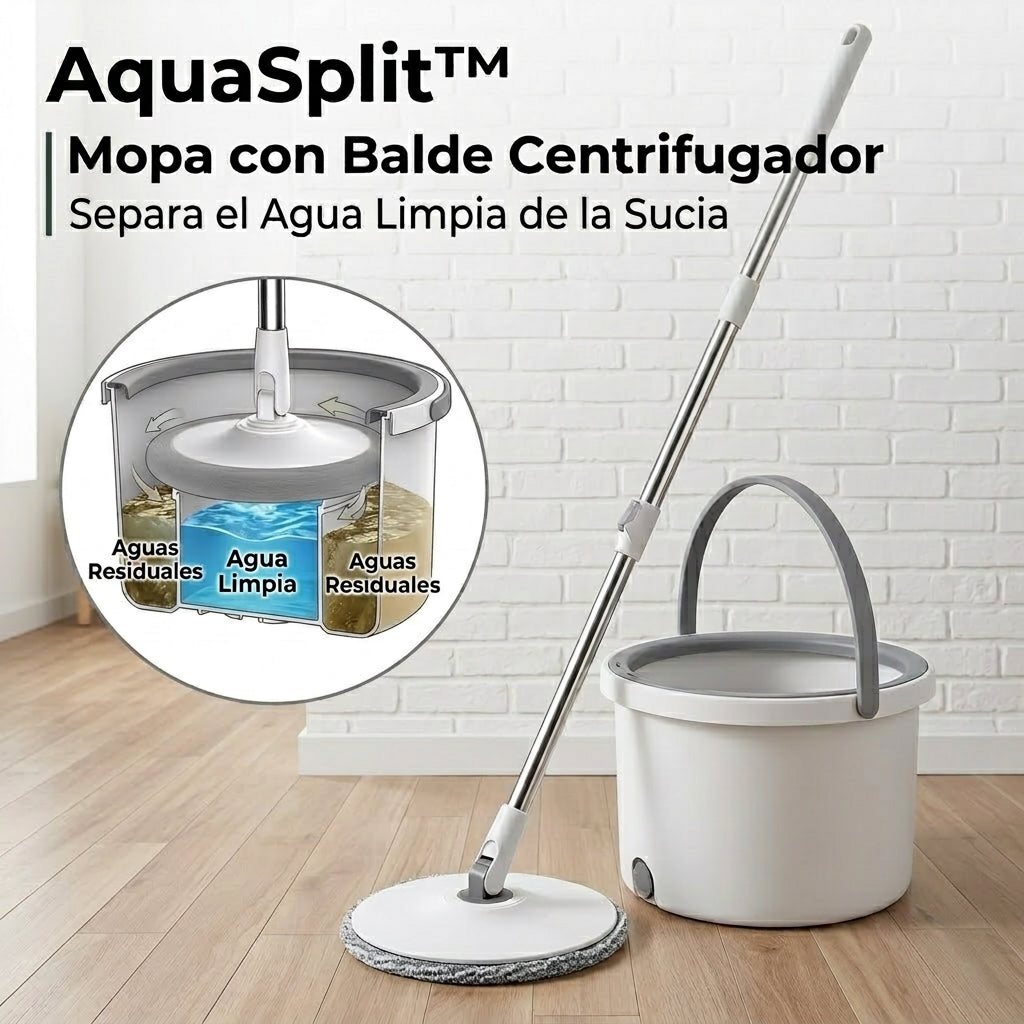 AquaSplit™ | Mopa con Balde Centrifugador | Separa el Agua Limpia de la Sucia