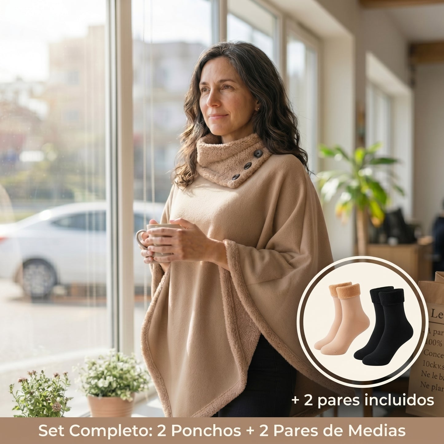 Therma™ | Set Invernal Completo — 2 Ponchos Plush con Interior de Piel + 2 Pares de Medias Térmicas