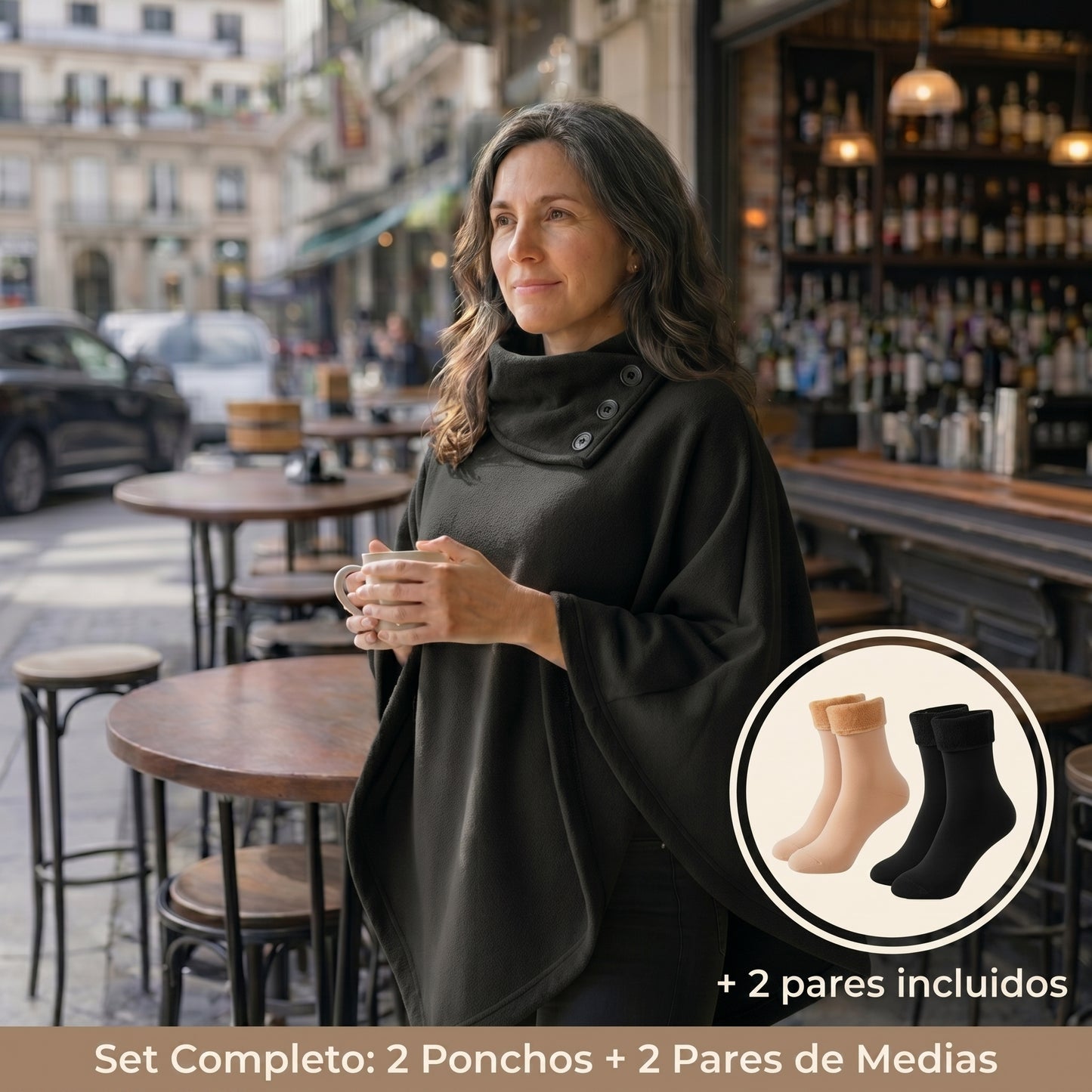 Therma™ | Set Invernal Completo — 2 Ponchos Plush con Interior de Piel + 2 Pares de Medias Térmicas