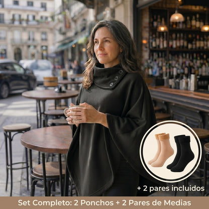 Therma™ | Set Invernal Completo — 2 Ponchos Plush con Interior de Piel + 2 Pares de Medias Térmicas