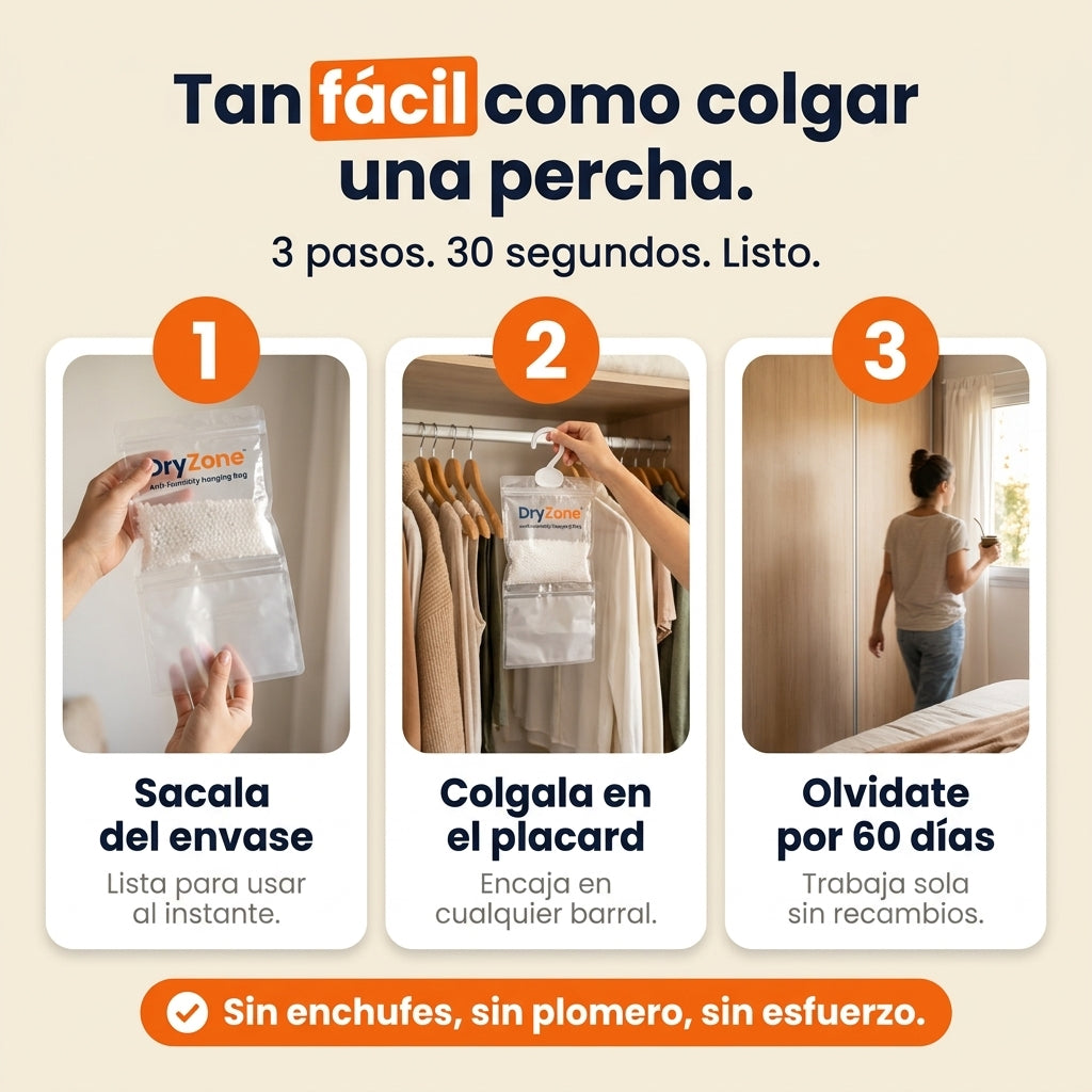 DryZone™ | Percha Antihumedad con Lavanda | Elimina Moho y Olor por 60 Días