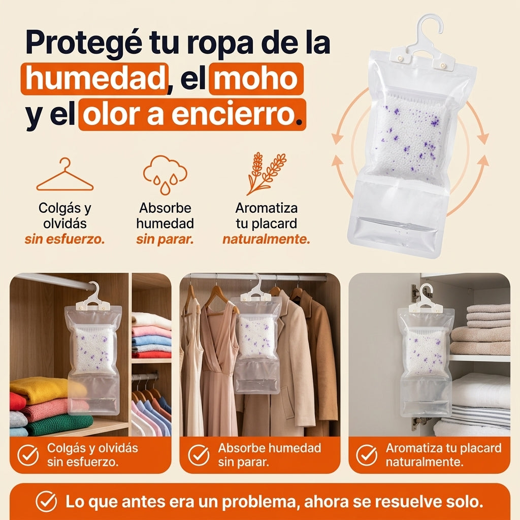 DryZone™ | Percha Antihumedad con Lavanda | Elimina Moho y Olor por 60 Días